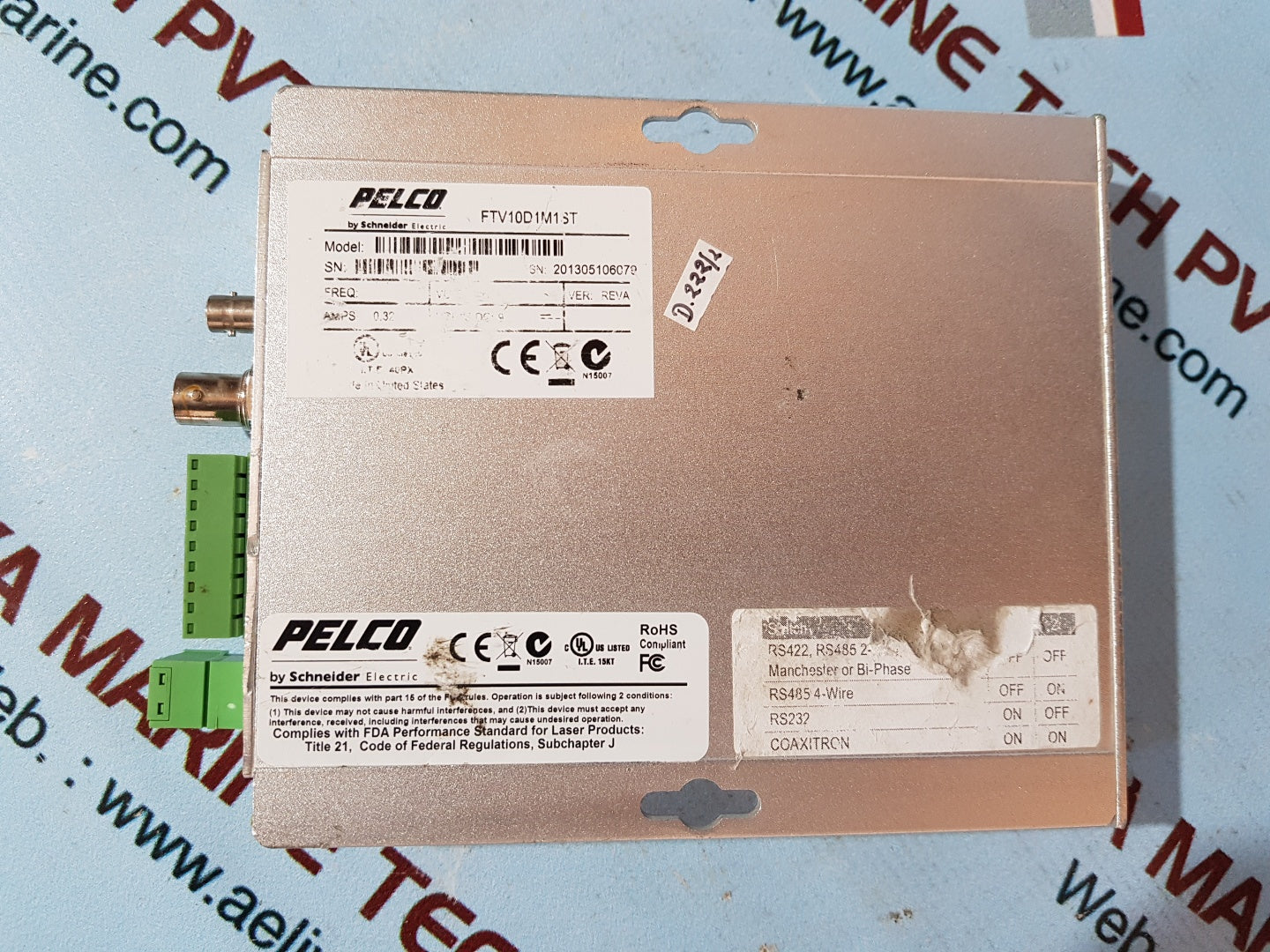 Pelco ftv10d1m1st video transmitter + 2 way data/up the coax