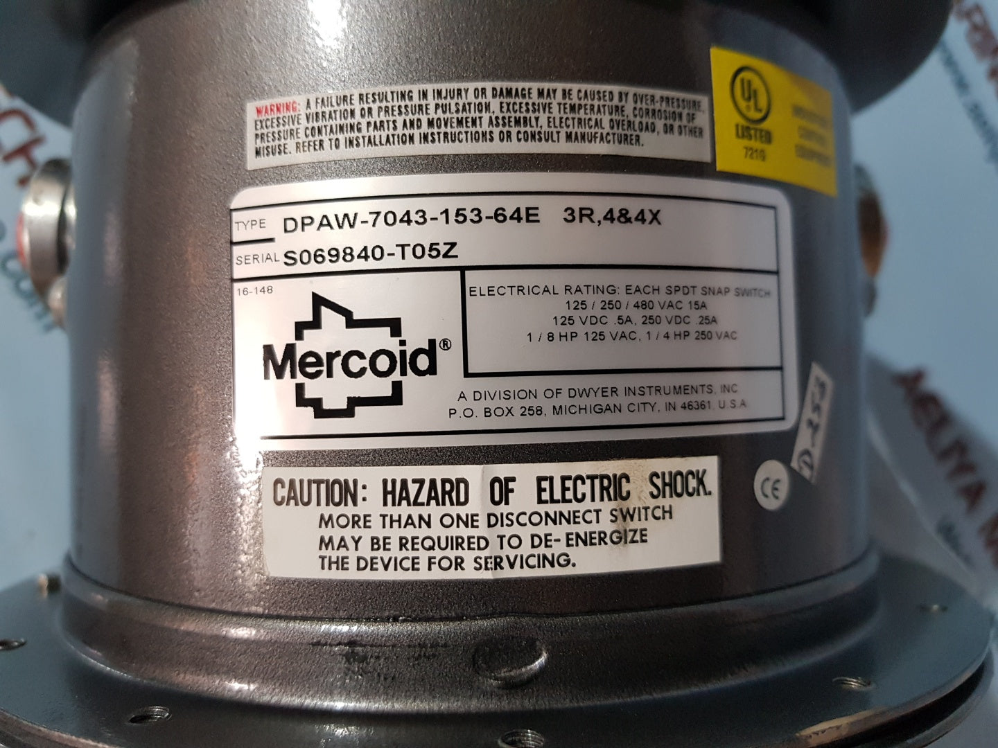 Mercoid dpaw-7043-153-64e pressure switch