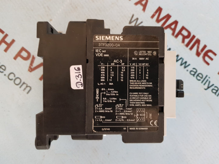 Siemens 3tf3200-0a Contactor 3 Pole 120v Coil