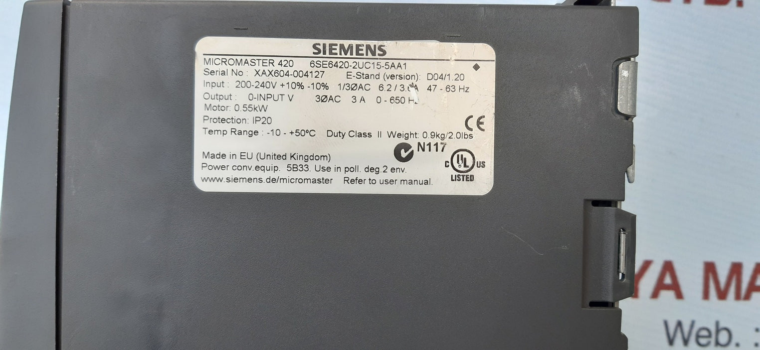 Siemens 6se6420-2uc15-5aa1 micromaster 420 0.55kw