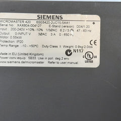 Siemens 6se6420-2uc15-5aa1 micromaster 420 0.55kw