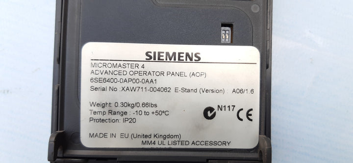 Siemens micromaster 4 6se6400-0ap00-0aa1 advanced operator panel
