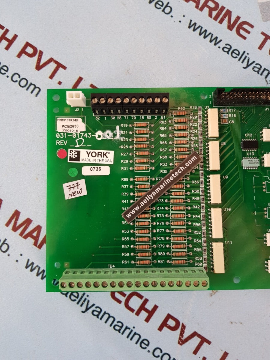 York 031-01743-001 rev.D chiller input output control circuit board