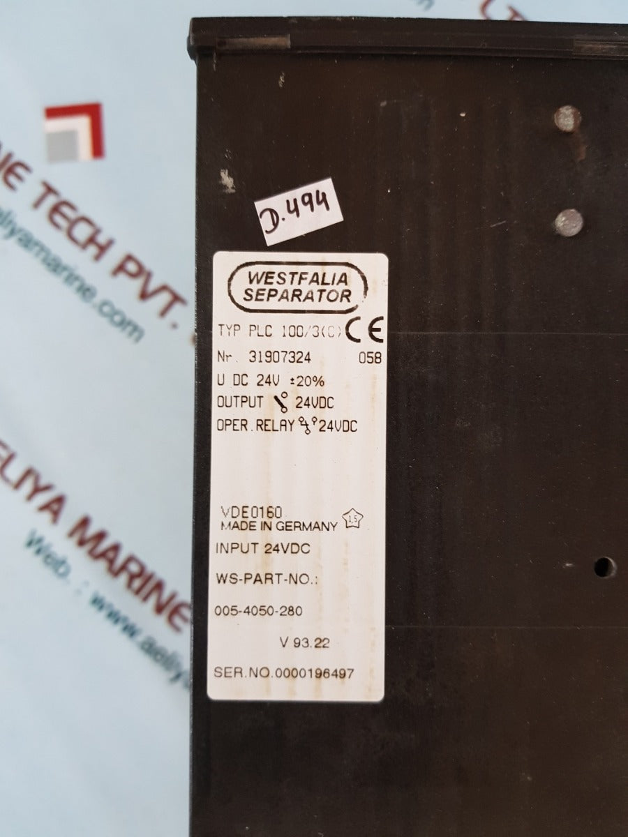 Westfalia separator plc 100/3(c) 005-4050-280 v93.22