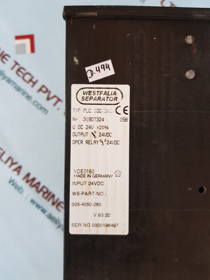 Westfalia separator plc 100/3(c) 005-4050-280 v93.22