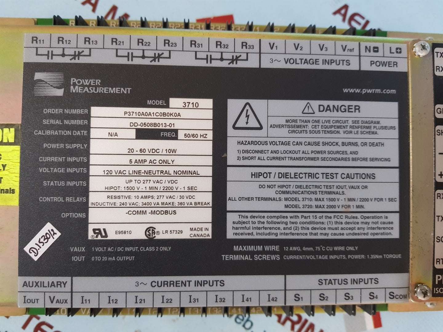 Power measurement 3710acm control panel 20-60 vdc/10w