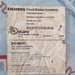 Siemens 3wl9111-0ae05-0aa0 circuit breaker accessory