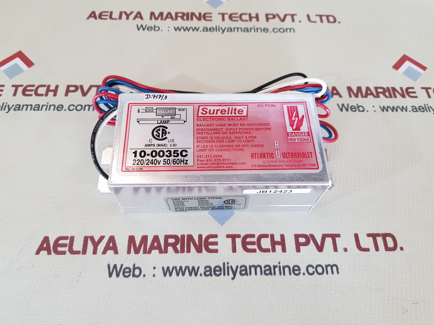 Atlantic ultraviolet 10-0035c Surelite jb12423 for uv lamps