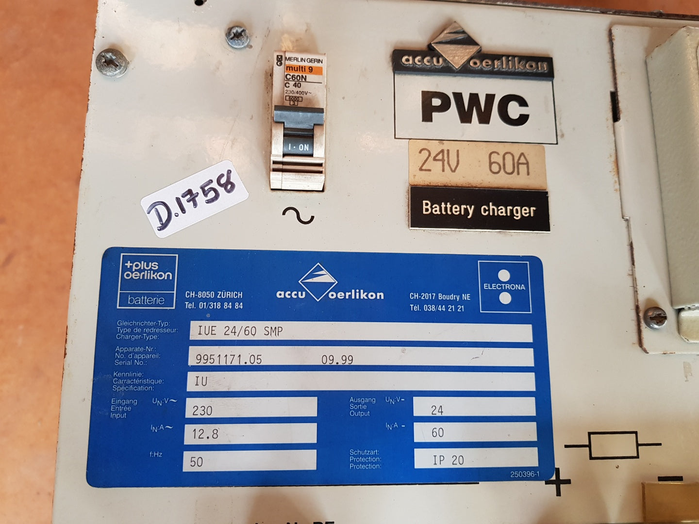 Accu oerlikon iue 24/60 smp battery charger