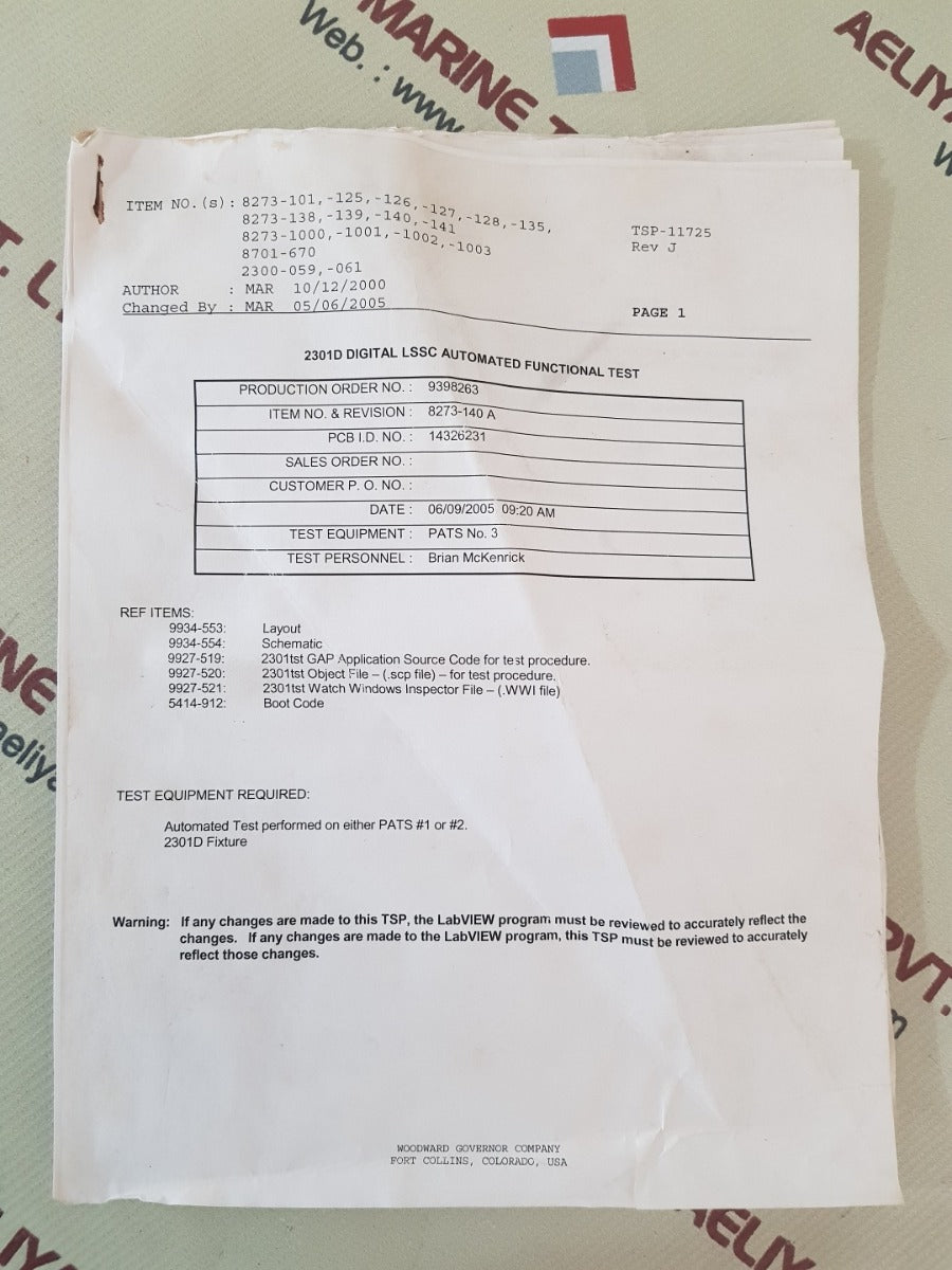 Woodward 8273-140 2301d digital load sharing & speed control rev.A