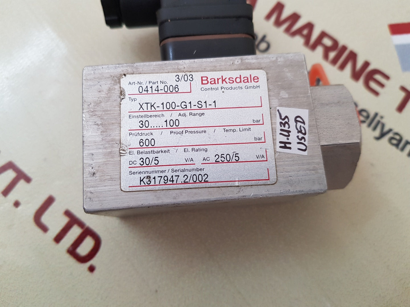 Barksdale xtk 100 g1 s1 1 pressure control switch