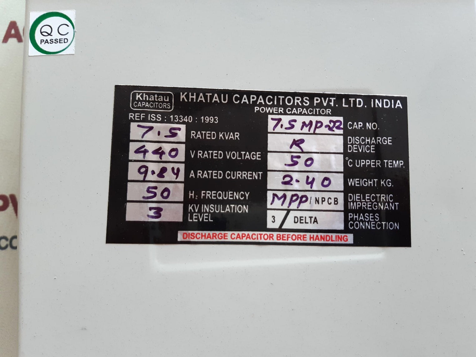 Khatau power capacitors 7.5mp 22