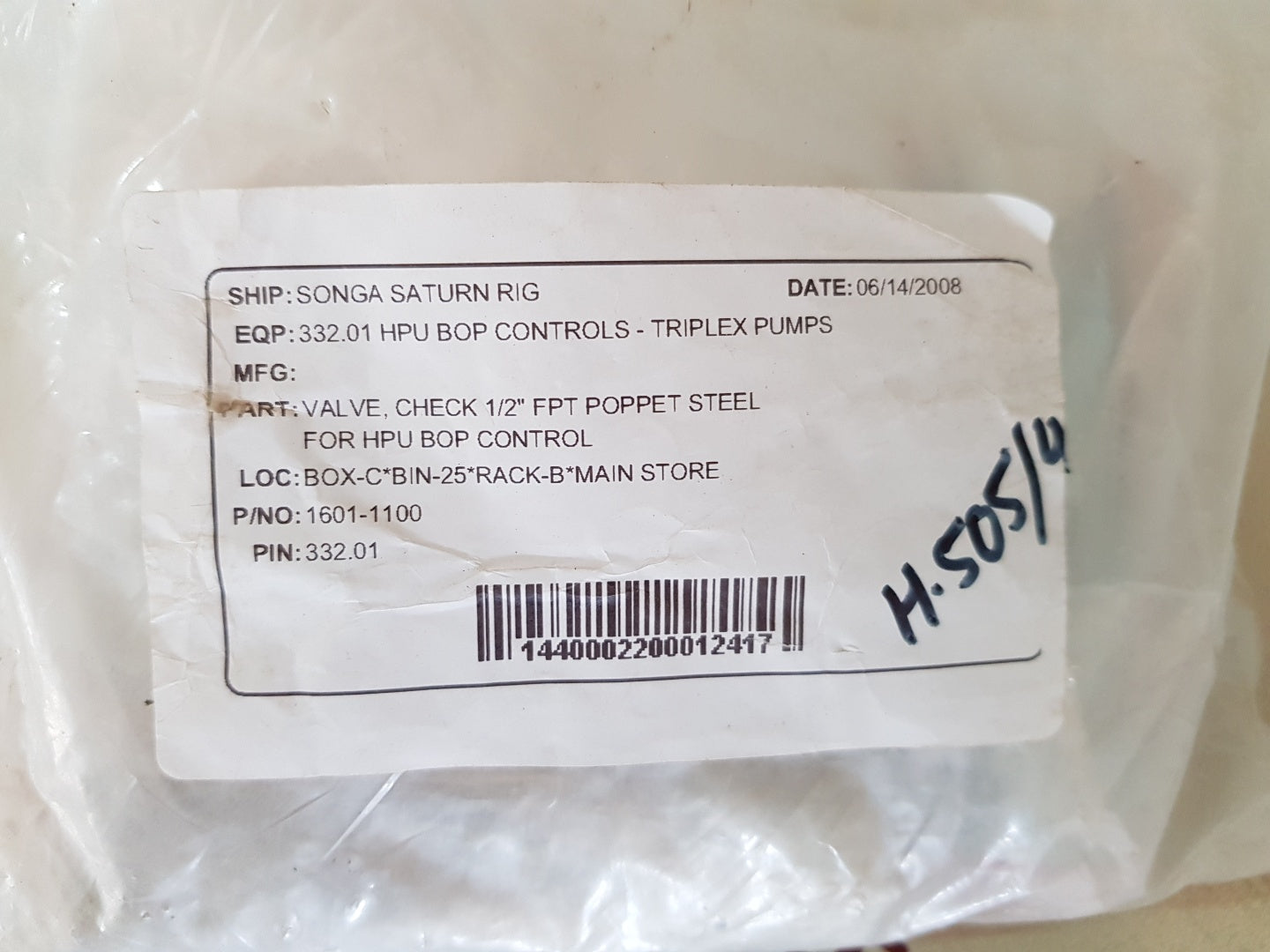 Parker 453-1/2s2-6 hydraulic check valve