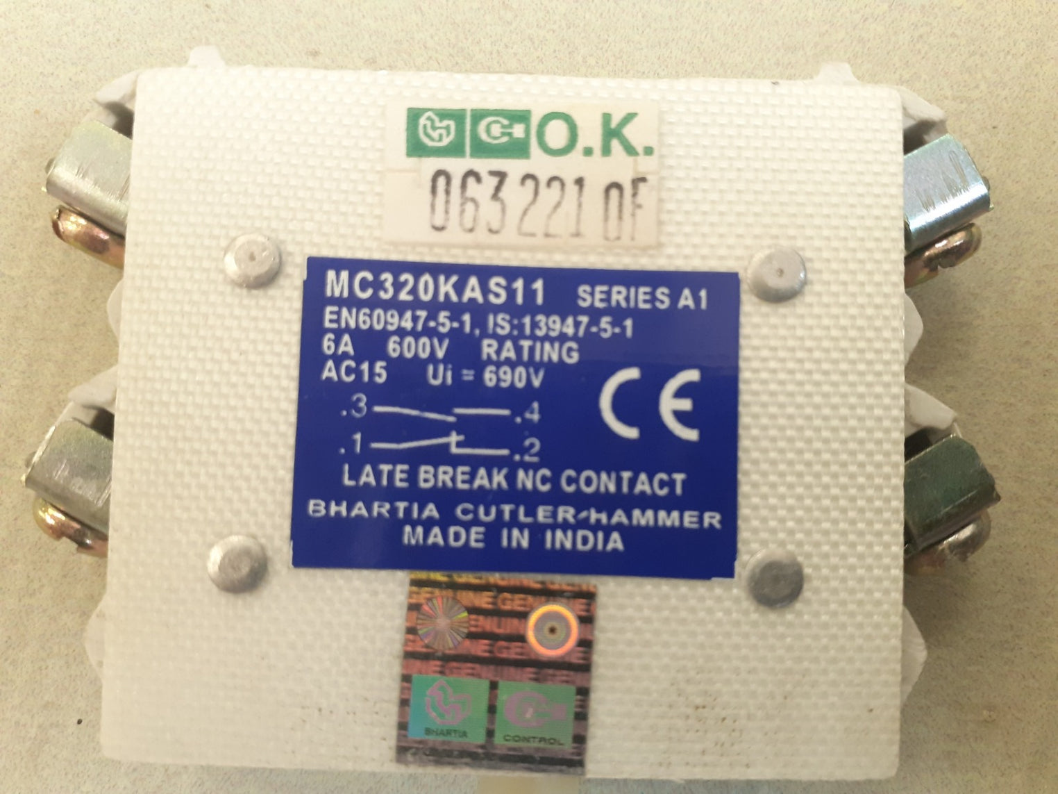 Bhartia cutler-hammer mc320kas11 auxiliary block series A1