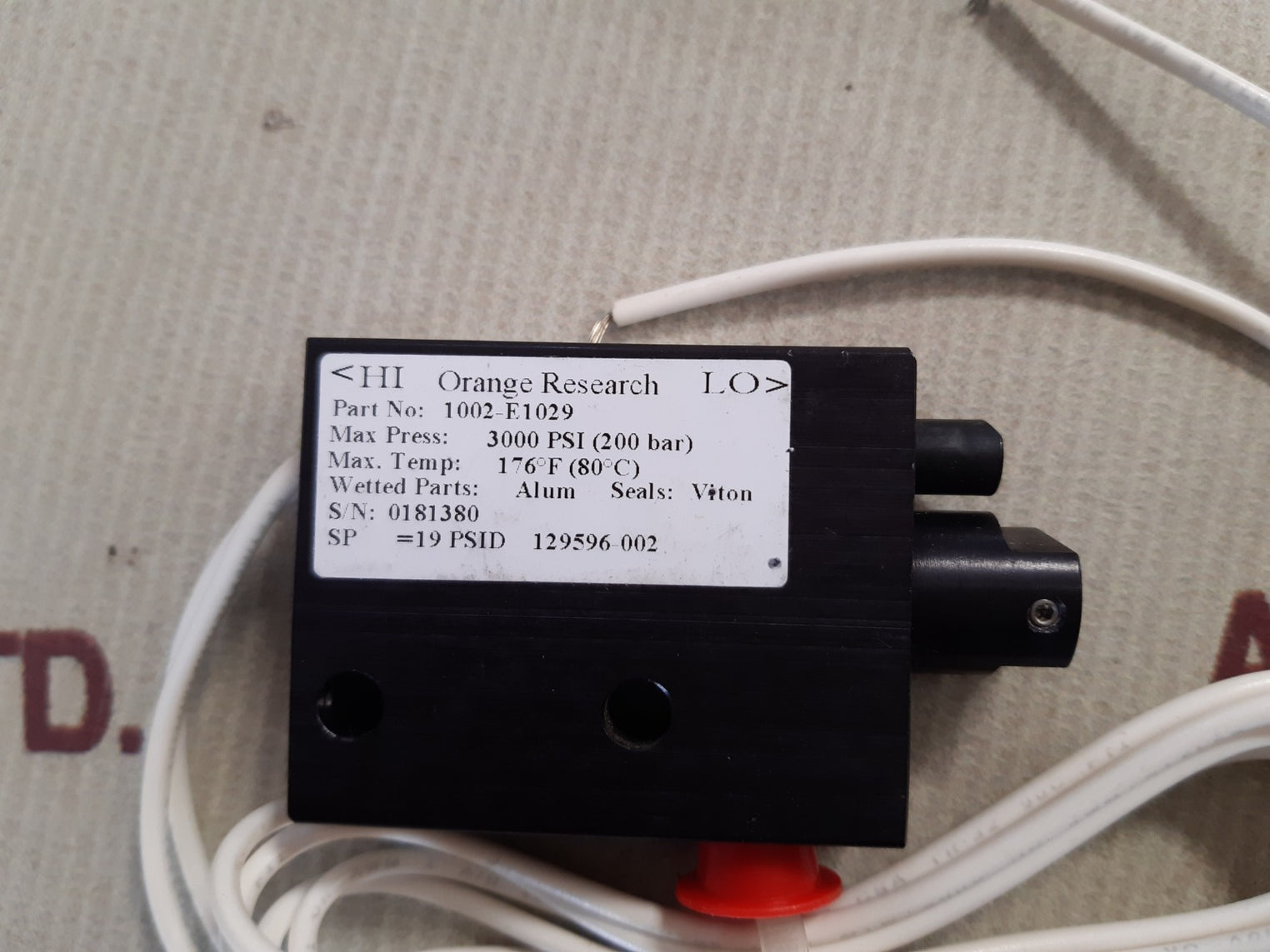 Orange research 1002-e1029 control valve 3000psi