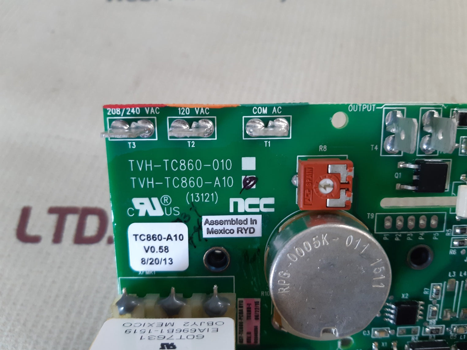 Vulcan hart tvh-tc860-a10 ncc temp control pcb card tvh-tc860-010
