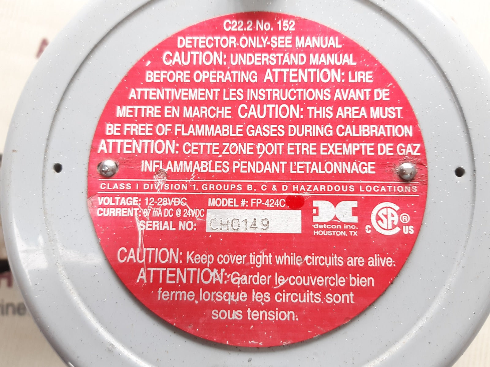 Detcon fp-424c gas detectors 897-850000-010