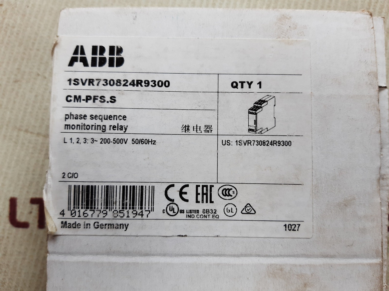 Abb cm-pfs.s 1svr730824r9300 phase sequence monitoring relay