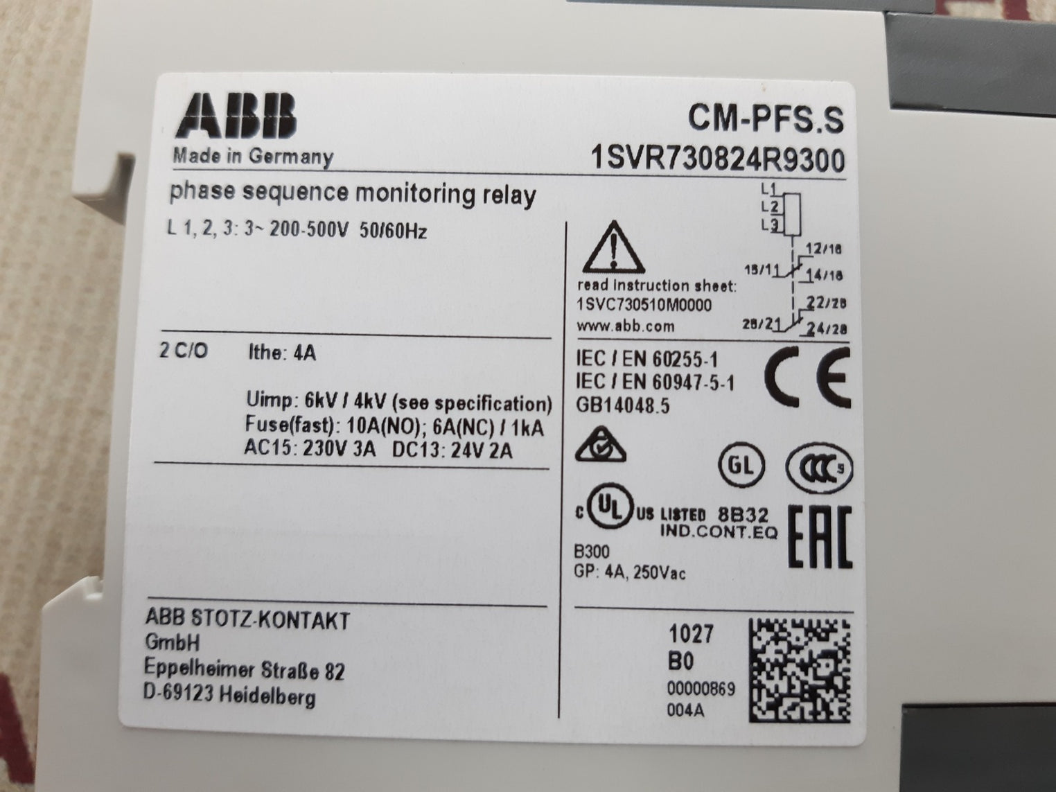 Abb cm-pfs.s 1svr730824r9300 phase sequence monitoring relay