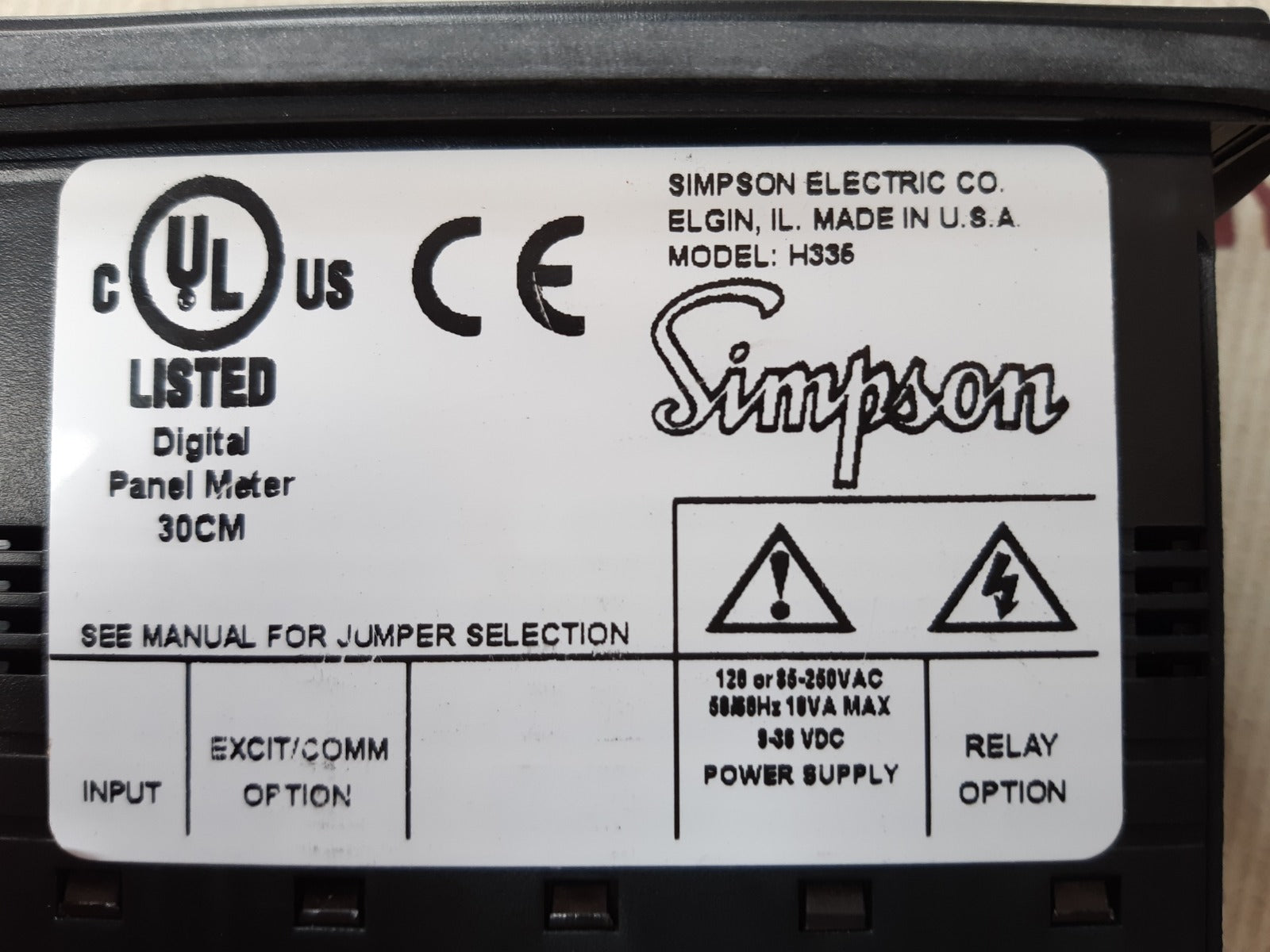 Simpson h335334000 panel meter