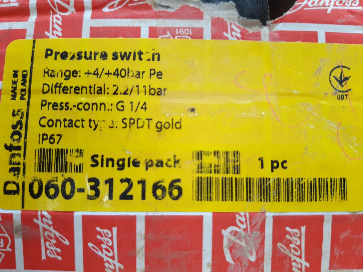 Danfoss Kps 45 Pressure Switch 060-3121