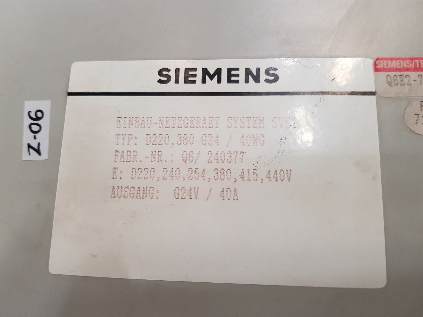 Siemens d220380 g24/40wg power supply module system svs2