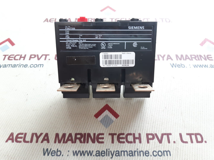 Siemens fd63t250 circuit 3pole breaker trip unit 250amp
