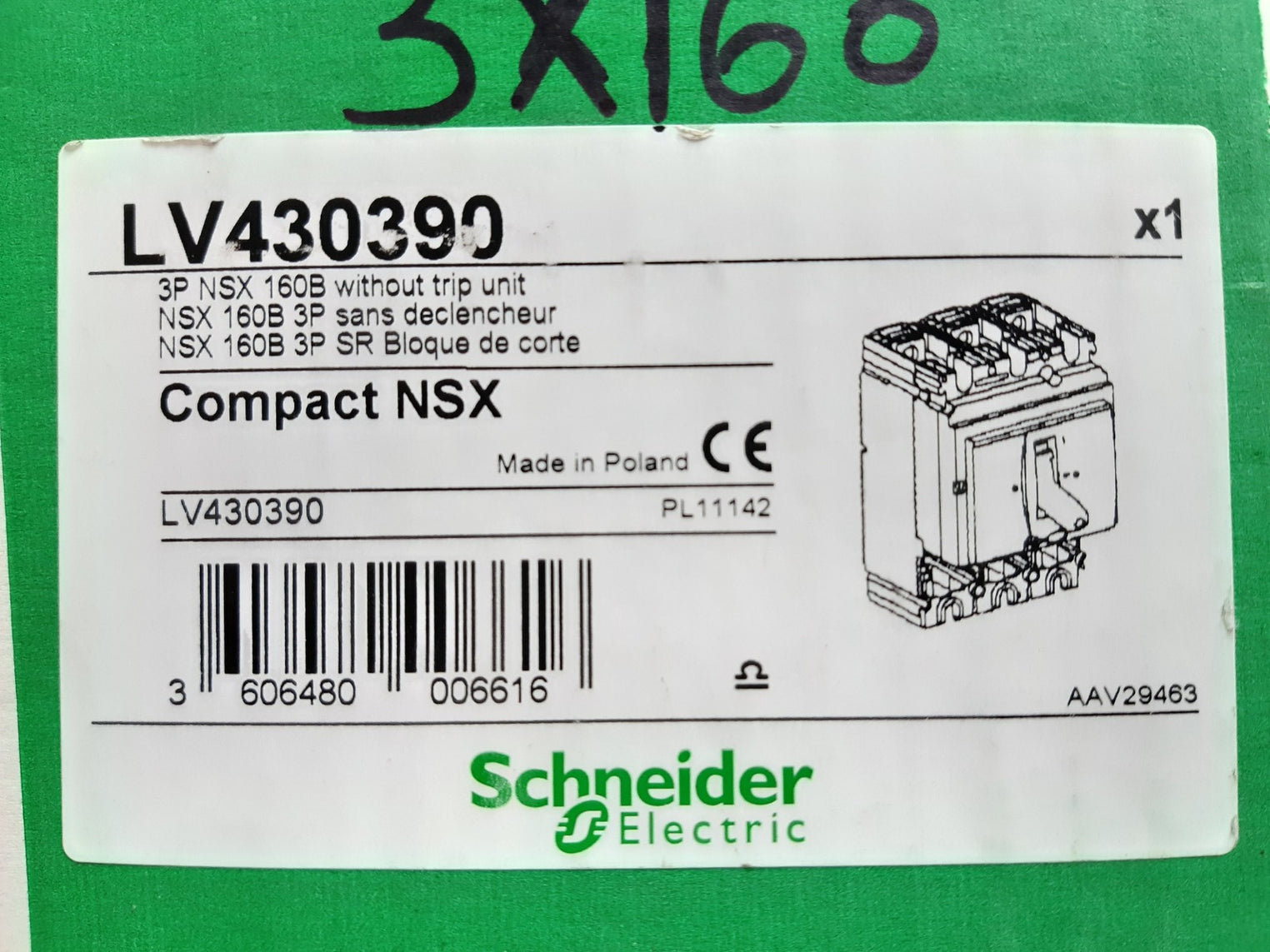 Schneider electric nsx160b compact circuit breaker lv430390