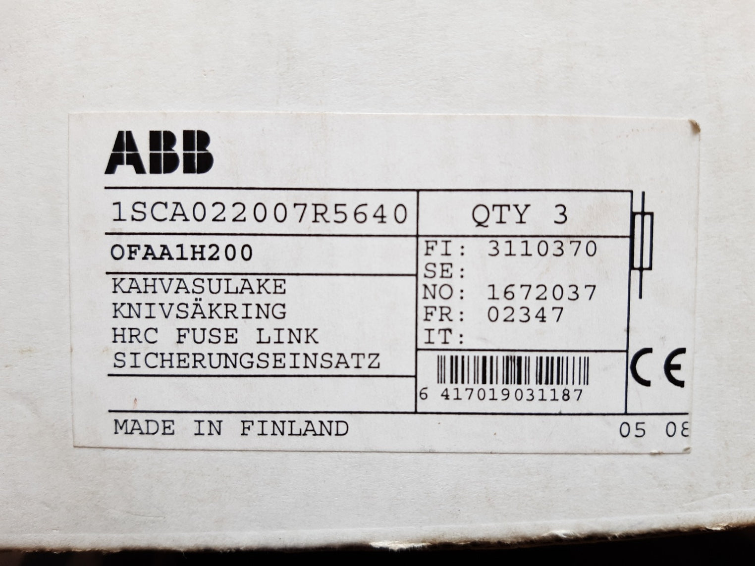 Abb ofaa1h200 fuse 690v 200a 1sca022007r5640