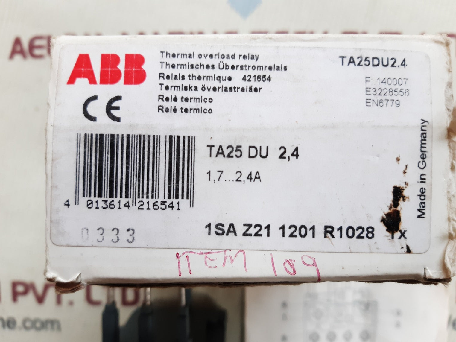 Abb ta25du 2,4 thermal overload relay 1.7-2.4A new