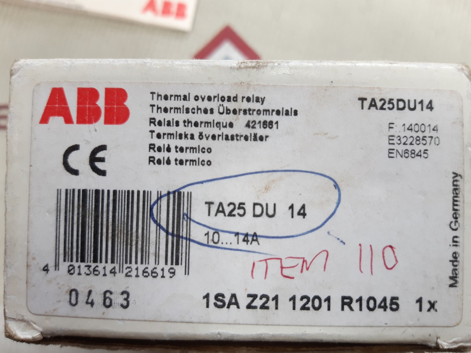 Abb ta25du14 thermal overload relay 10-14A