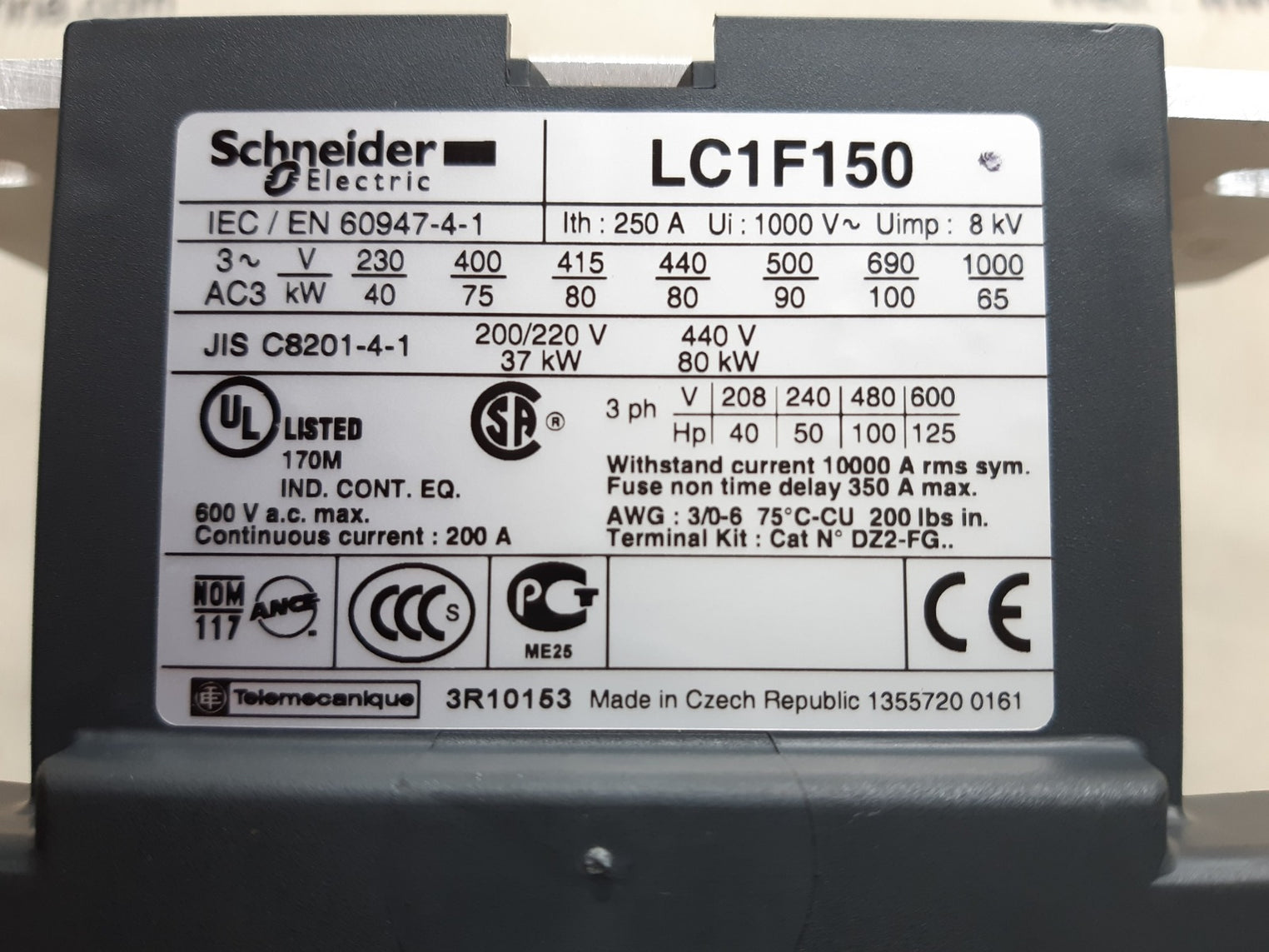 Schneider electric lc1 f150f5 contactor