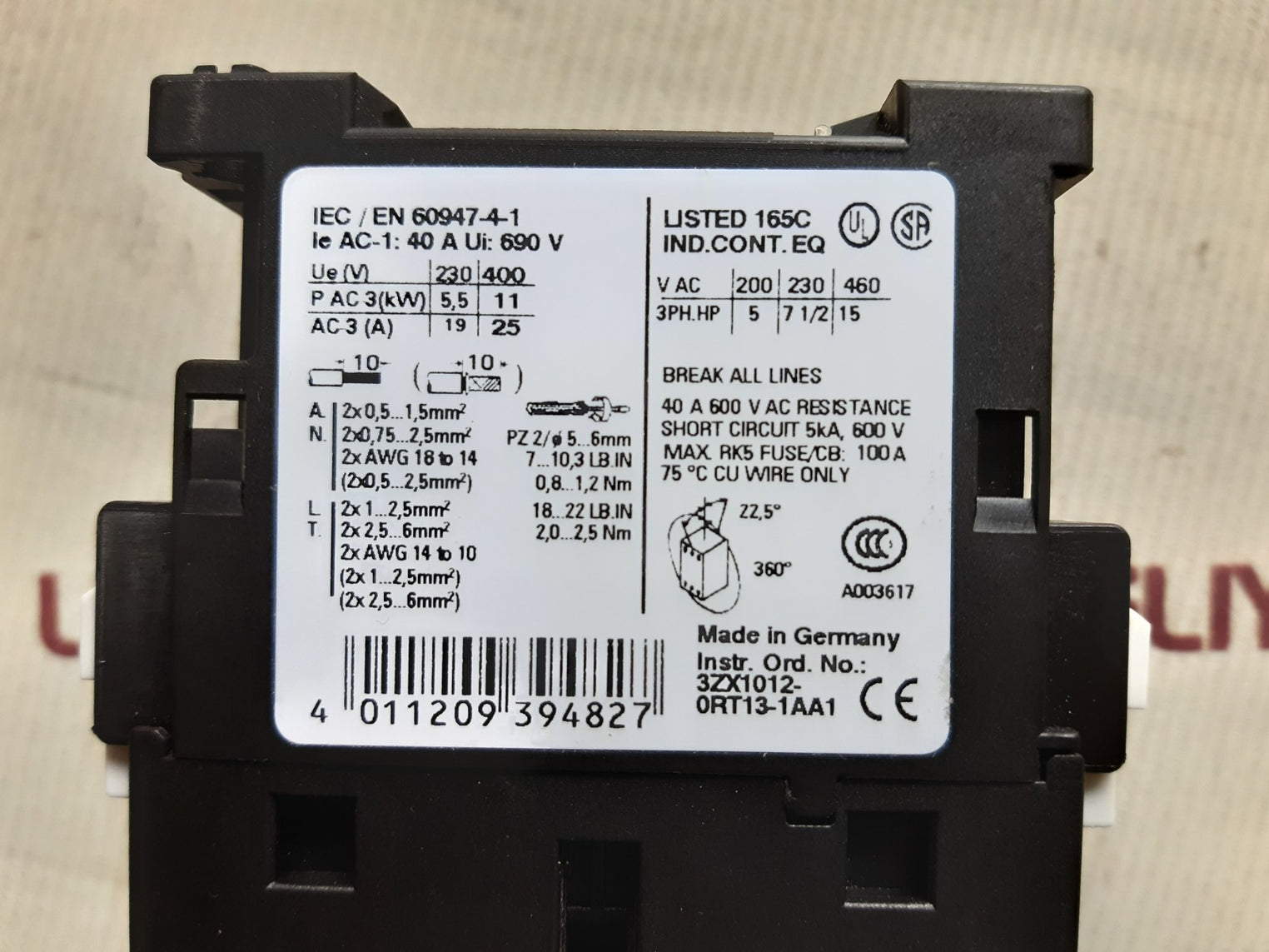 Siemens 3rt1526-1ak60 contactor 110/120v 50/60hz