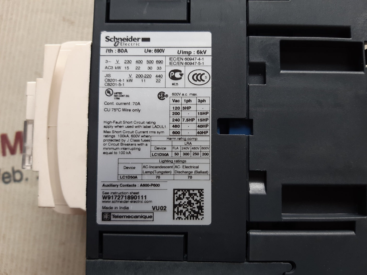 Schneider electric lc1d50a