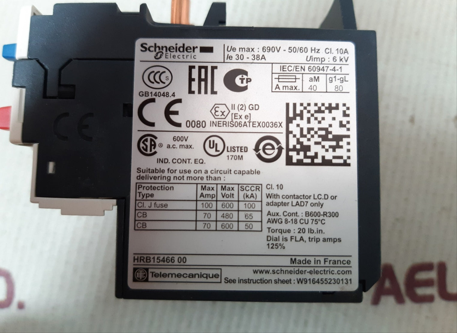 Schneider electric lrd35 relay 30-38A
