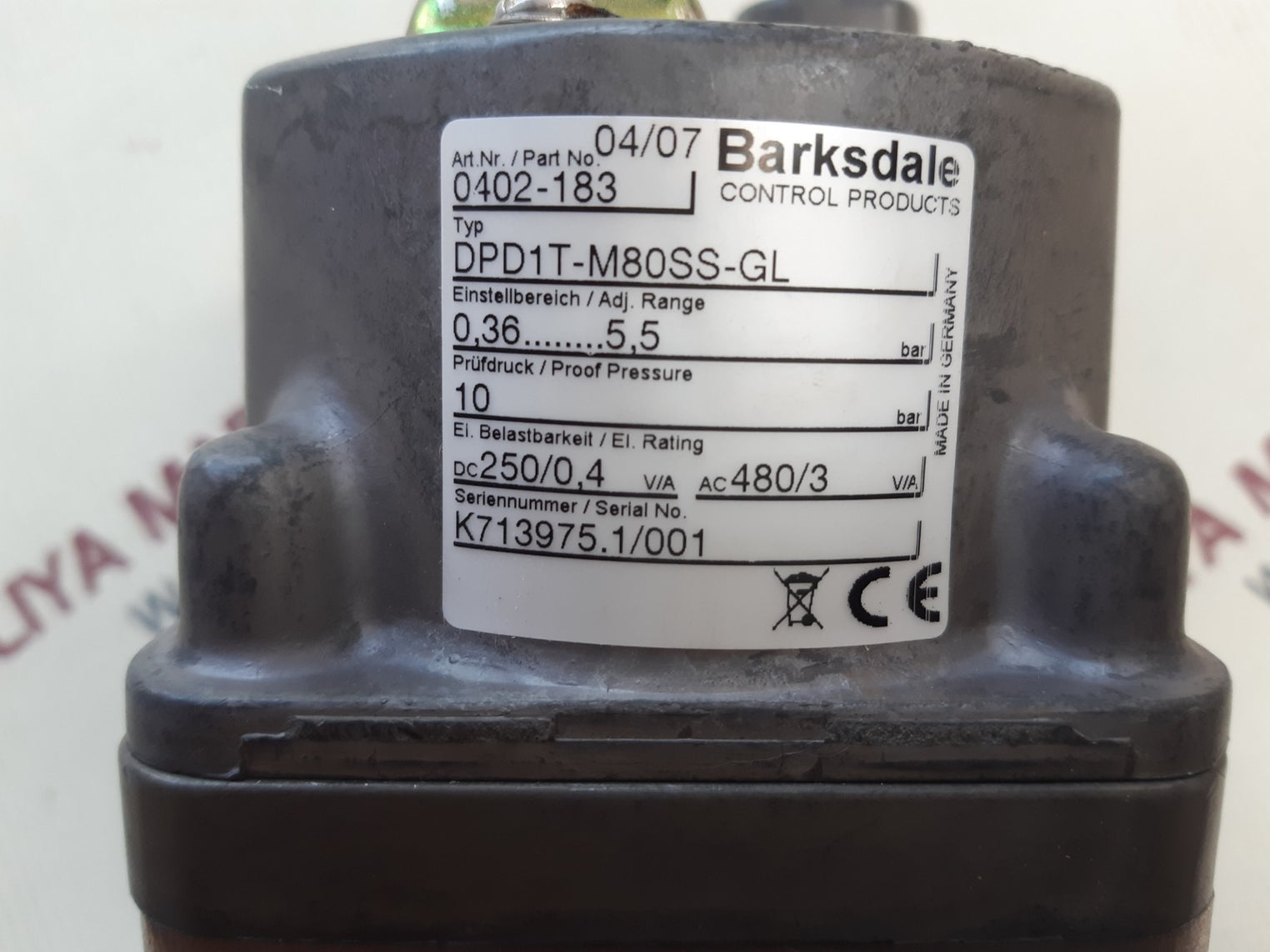 Barksdale dpd1t-m80ss-gl diffrential pressure switch