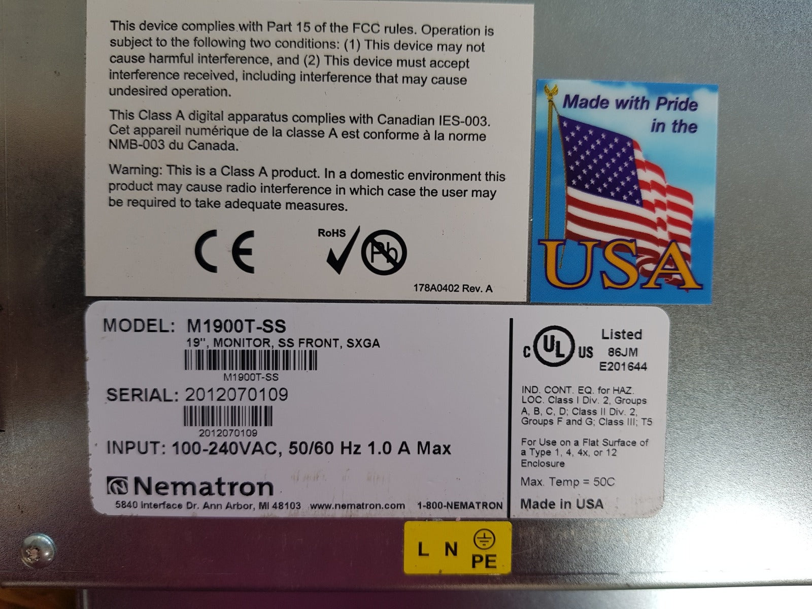 Nematron m1900t-ss 19" monitor display