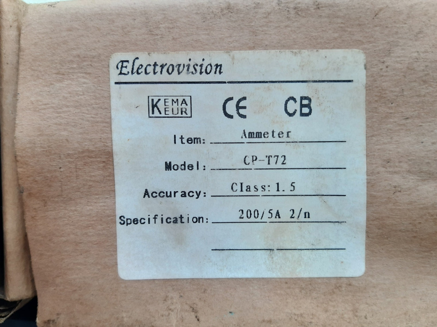 Electrovision cp-t72 ammeter meter 0-200-400