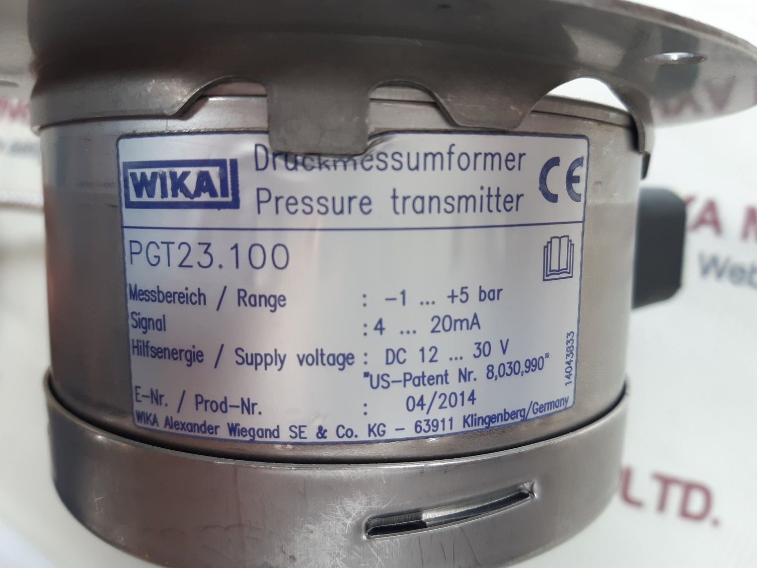 Wika pgt23.100 flange diaphgragm with gauge 990.27