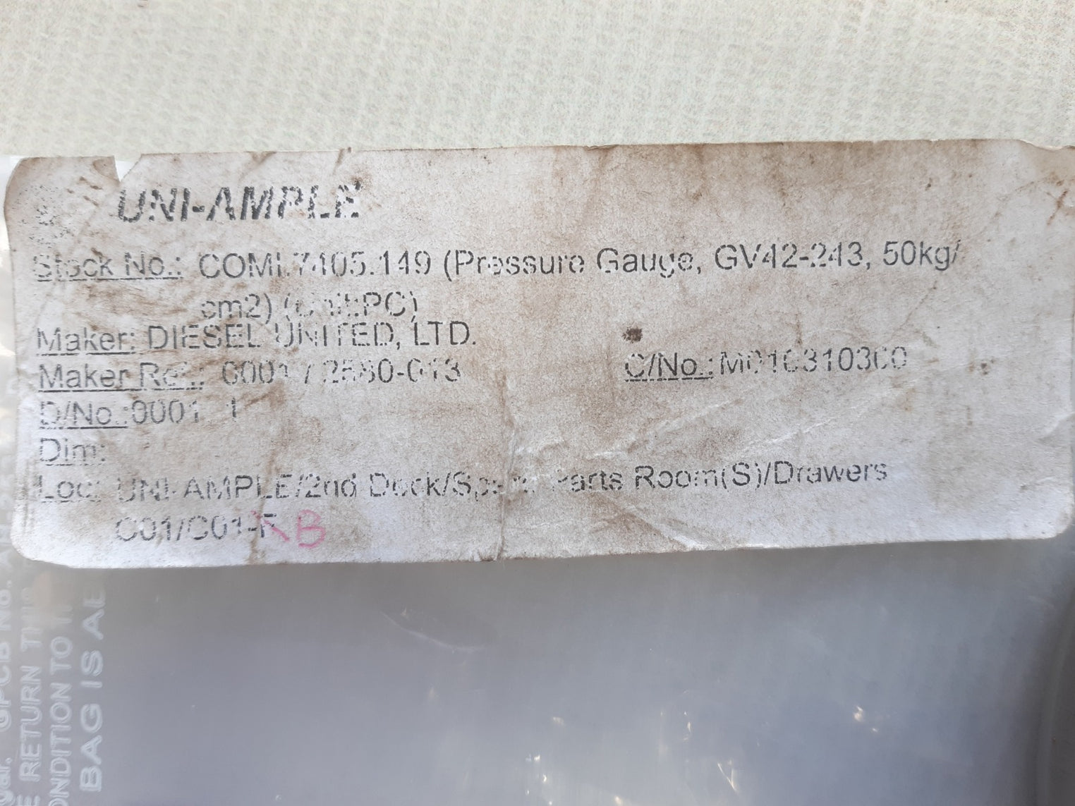 Nks 4476442 pressure gauge 0-50 kgf/cm²