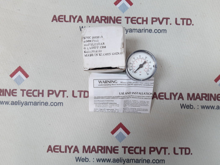 Spec 266381a 40mm p915 gauge 0-160psi,0-11bar