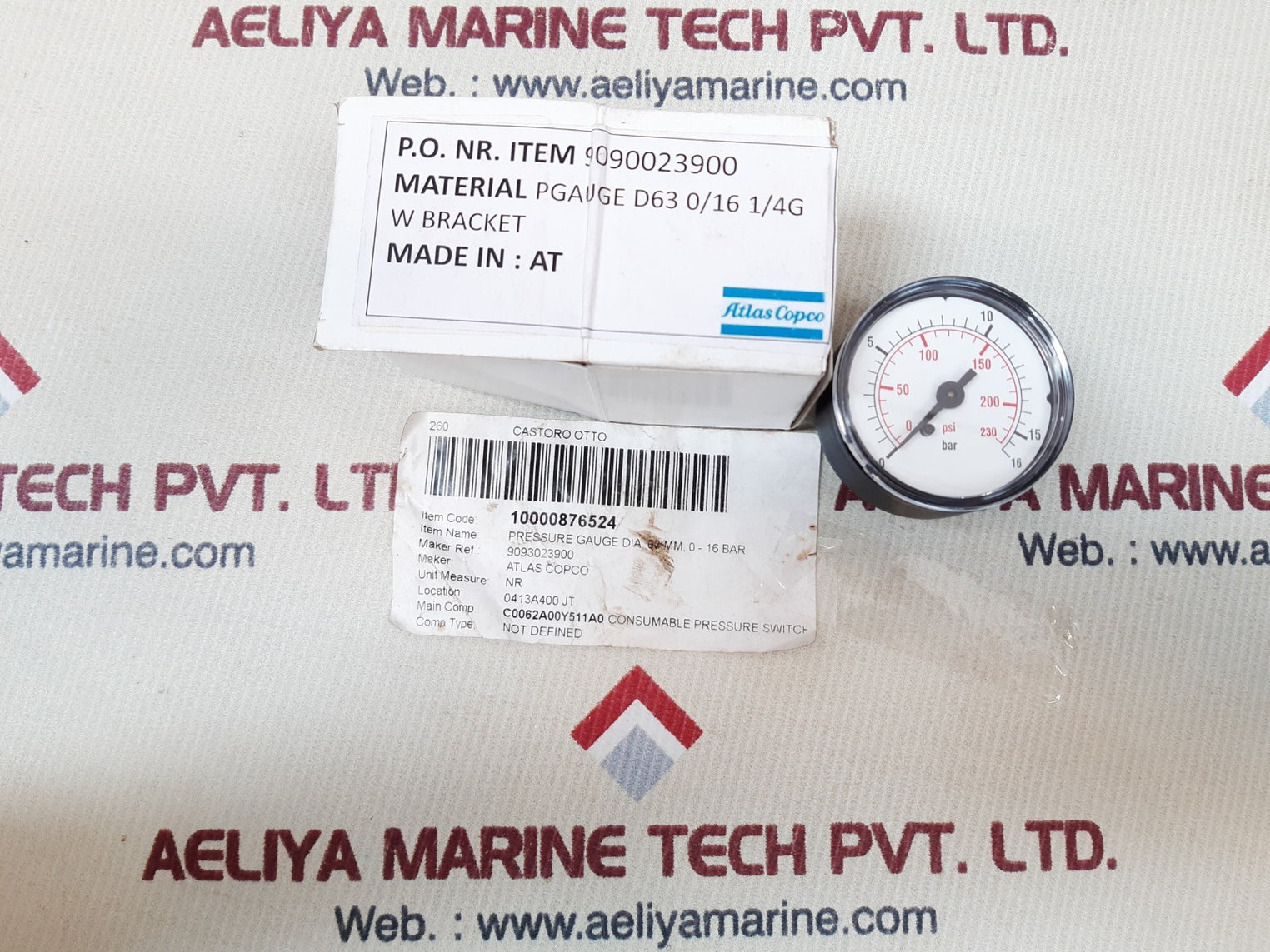 Atlas copco 9090023900 pgauge 0-16bar,0-230psi