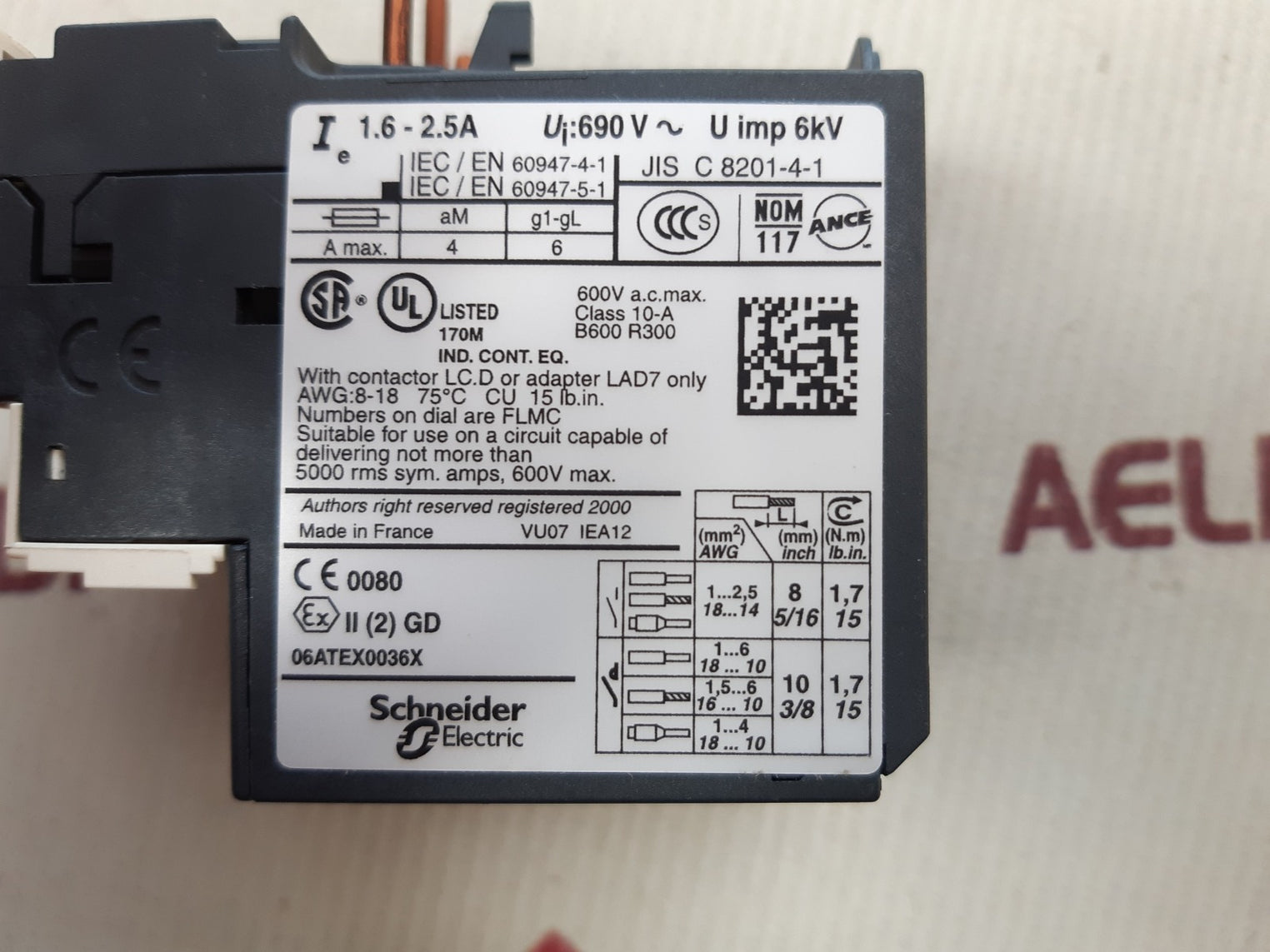Schneider electric lrd 07 relay 1.6-2.5a