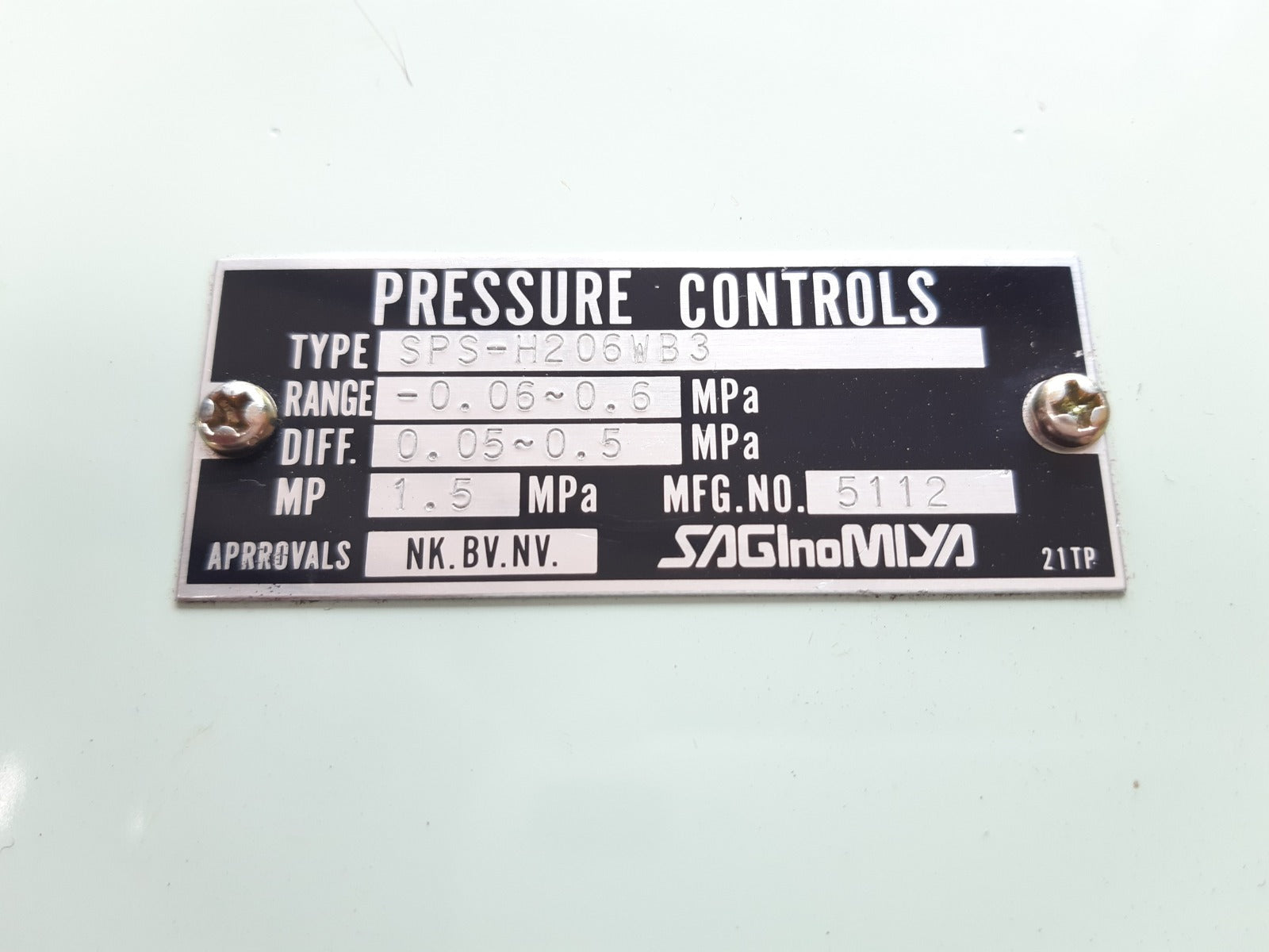 Saginomiya sps-h206wb3 pressure controls