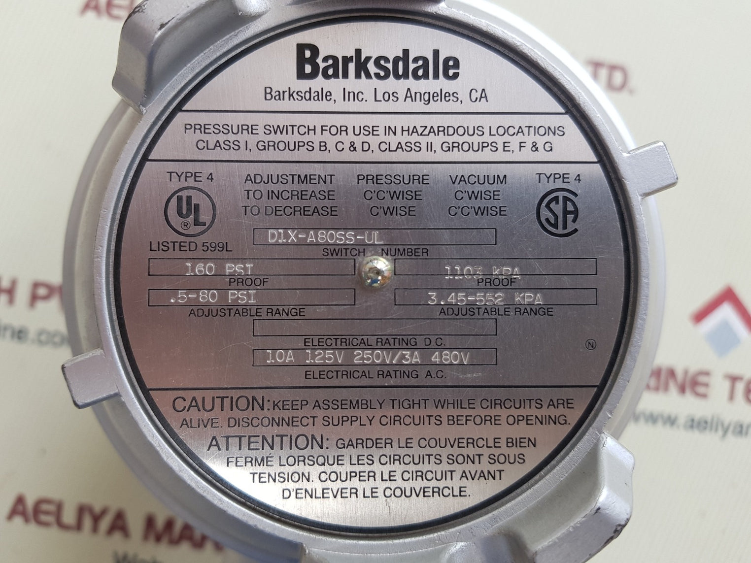 Barksdale d1x-a80ss-ul pressure switch