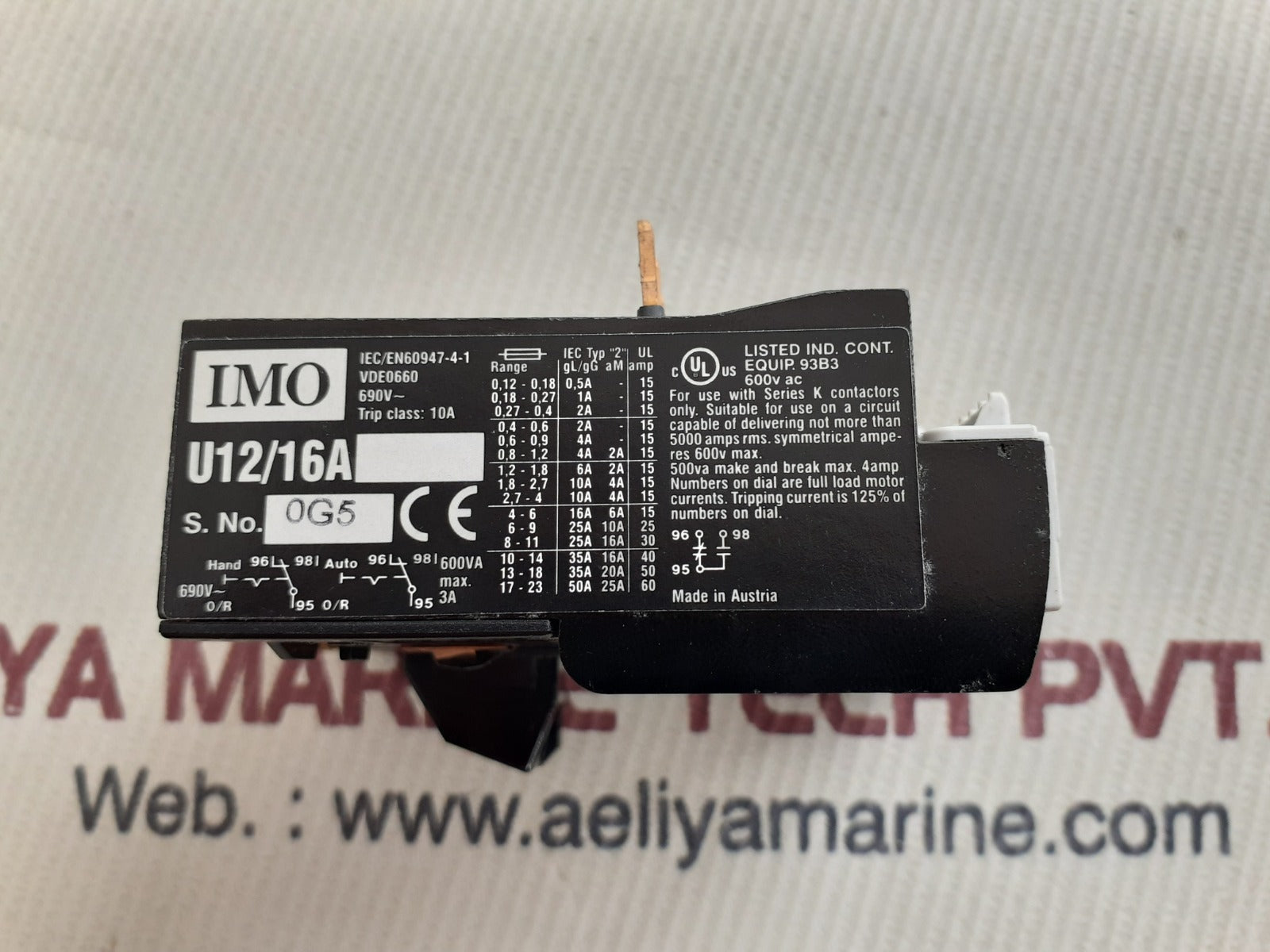 Imo u12/16a 9 thermal overload relay