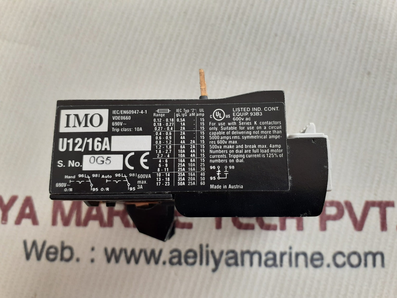 Imo u12/16a 9 thermal overload relay