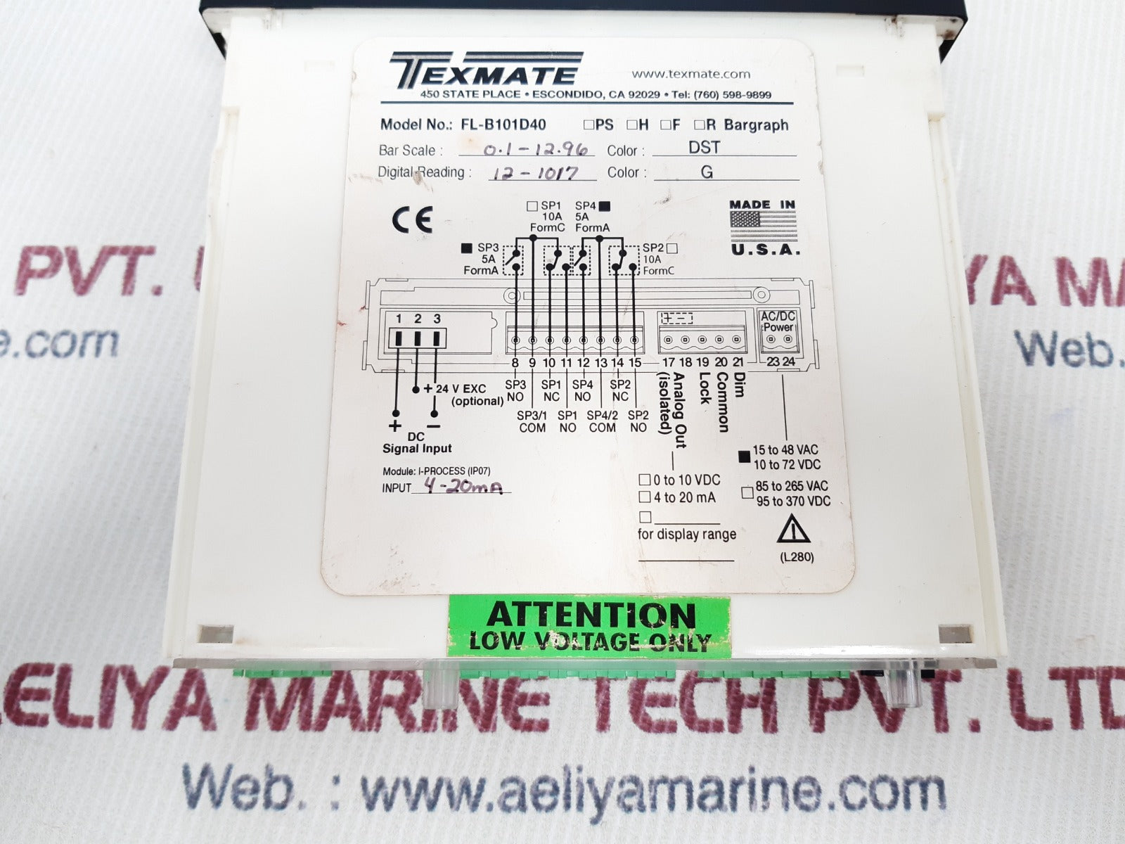 Texmate fl-b101d40 bargraph meter digital reading 12.42-1017.3