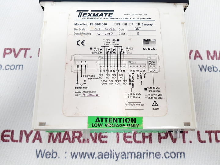Texmate fl-b101d40 bargraph meter digital reading 12.42-1017.3
