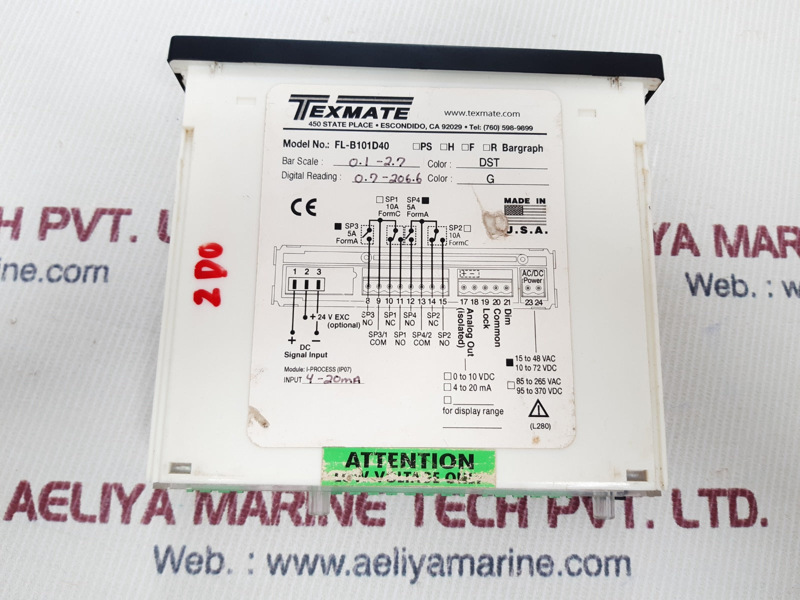 Texmate fl-b101d40 bargraph meter digital reading 0.7-206.6
